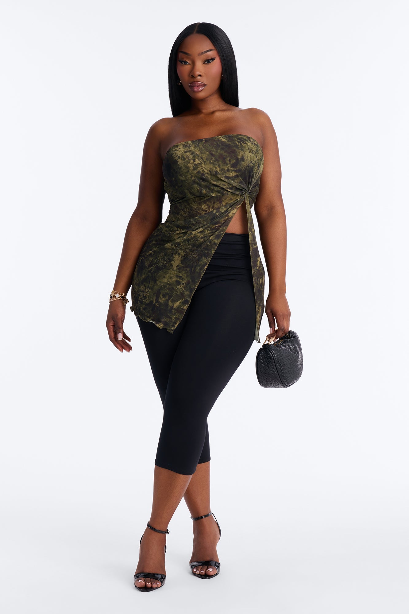 Oasis Dream Mesh Ruched Tube Top - Green/combo