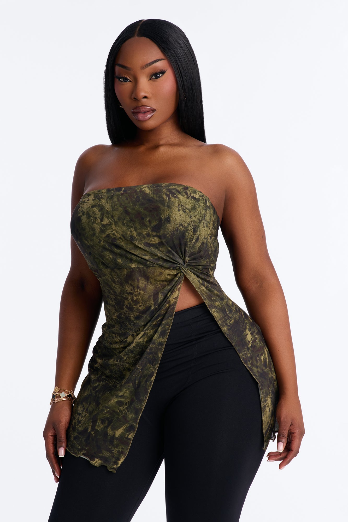 Oasis Dream Mesh Ruched Tube Top - Green/combo