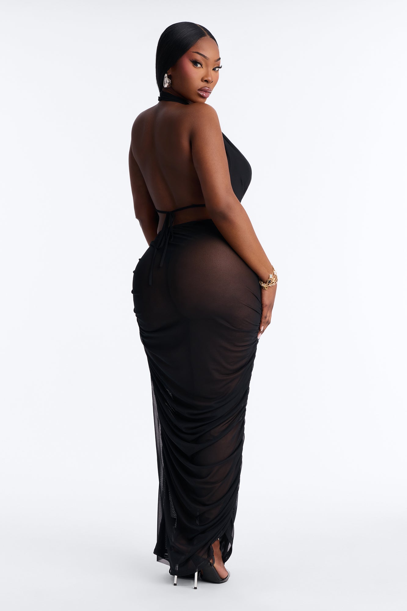 Kyla Halter Mesh Maxi Dress - Black