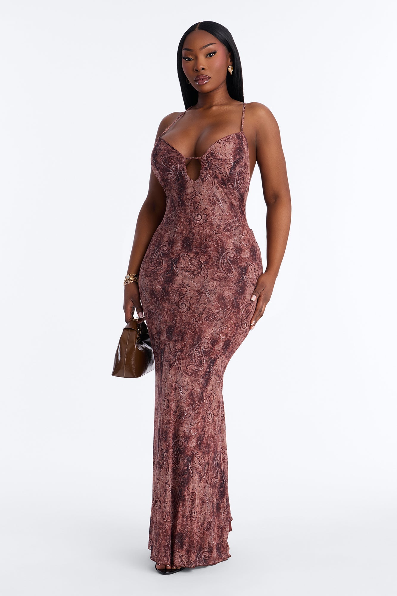 Indie Paisley Mesh Maxi Dress - Brown