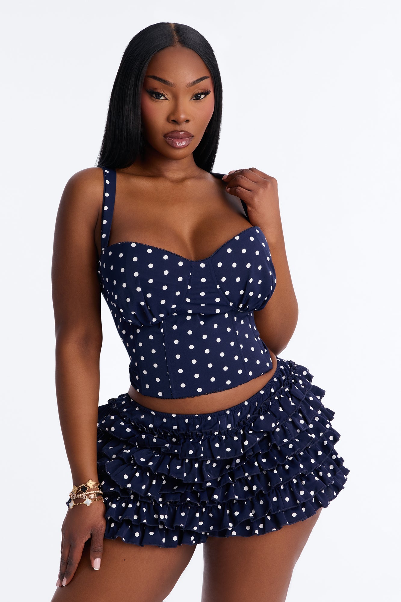 Lovely Day Polka Dot Corset Top - Navy