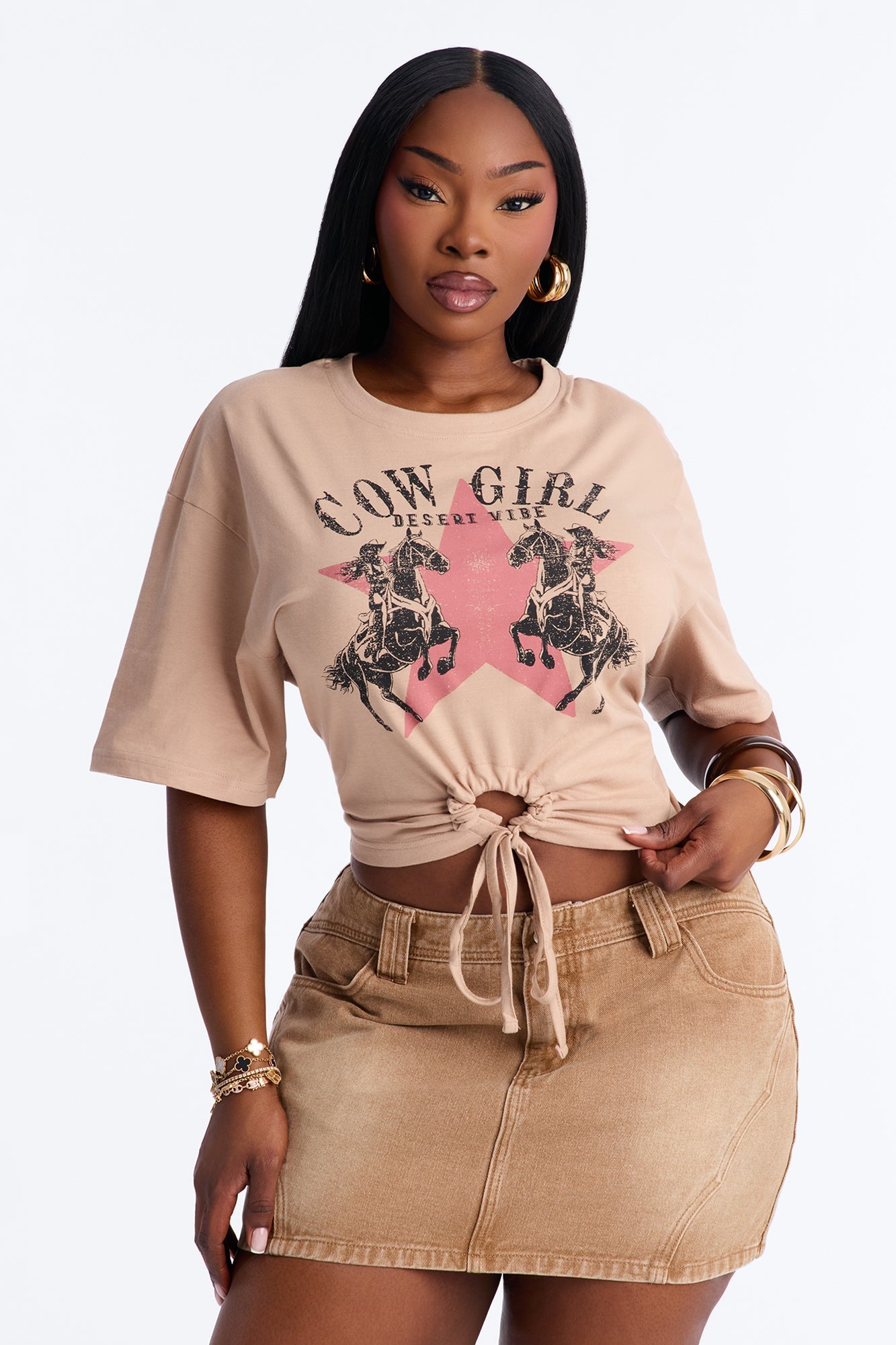 Cowgirl Desert Vibes Key Hole Cropped Tee - Sand