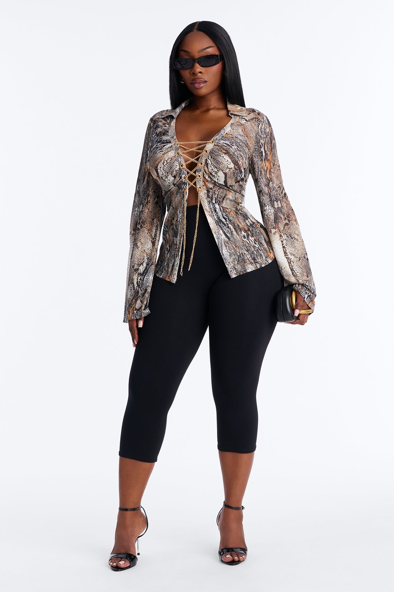 Forbidden Snake Lace Up Mesh Top - Brown/combo Fashion Nova