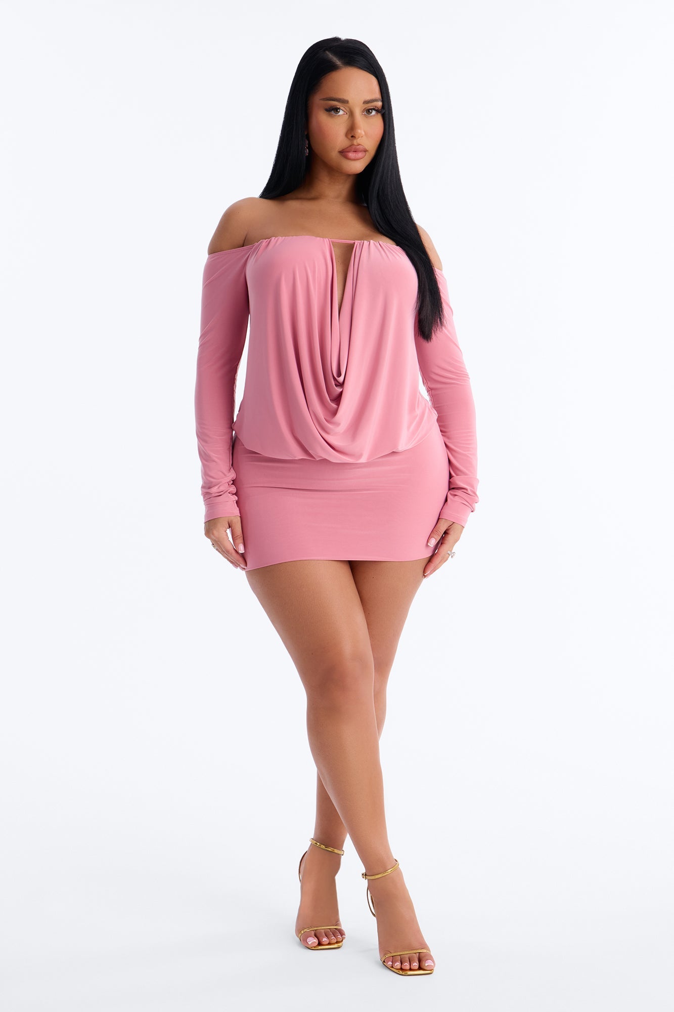 For The Plot Off Shoulder Mini Dress - Mauve