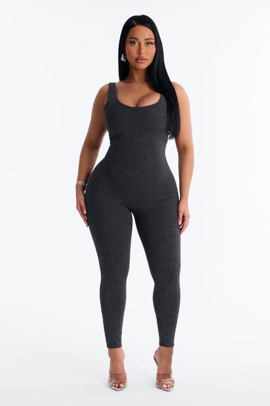 Malia Built In Bra Catsuit - Charcoal