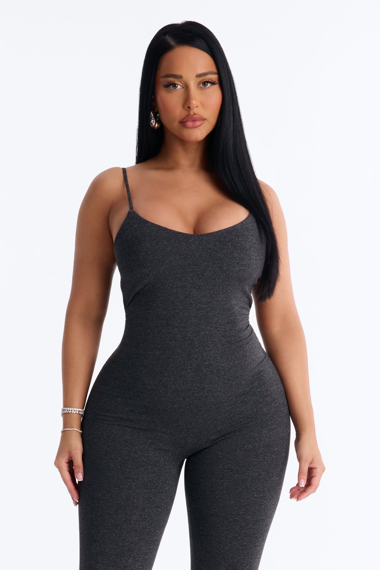Marina Built In Bra Cami Catsuit - Charcoal