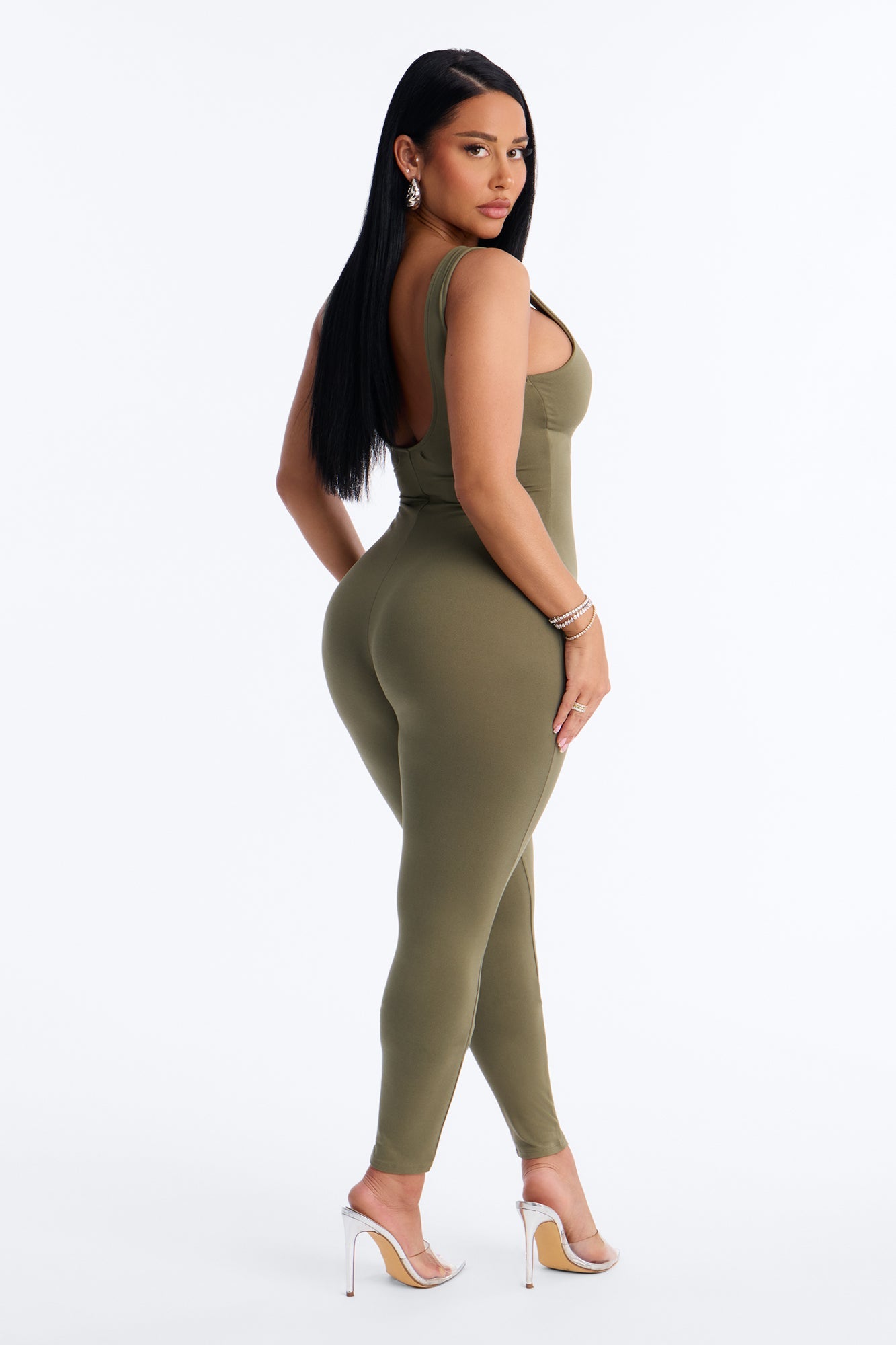 Malia Built In Bra Catsuit - Olive