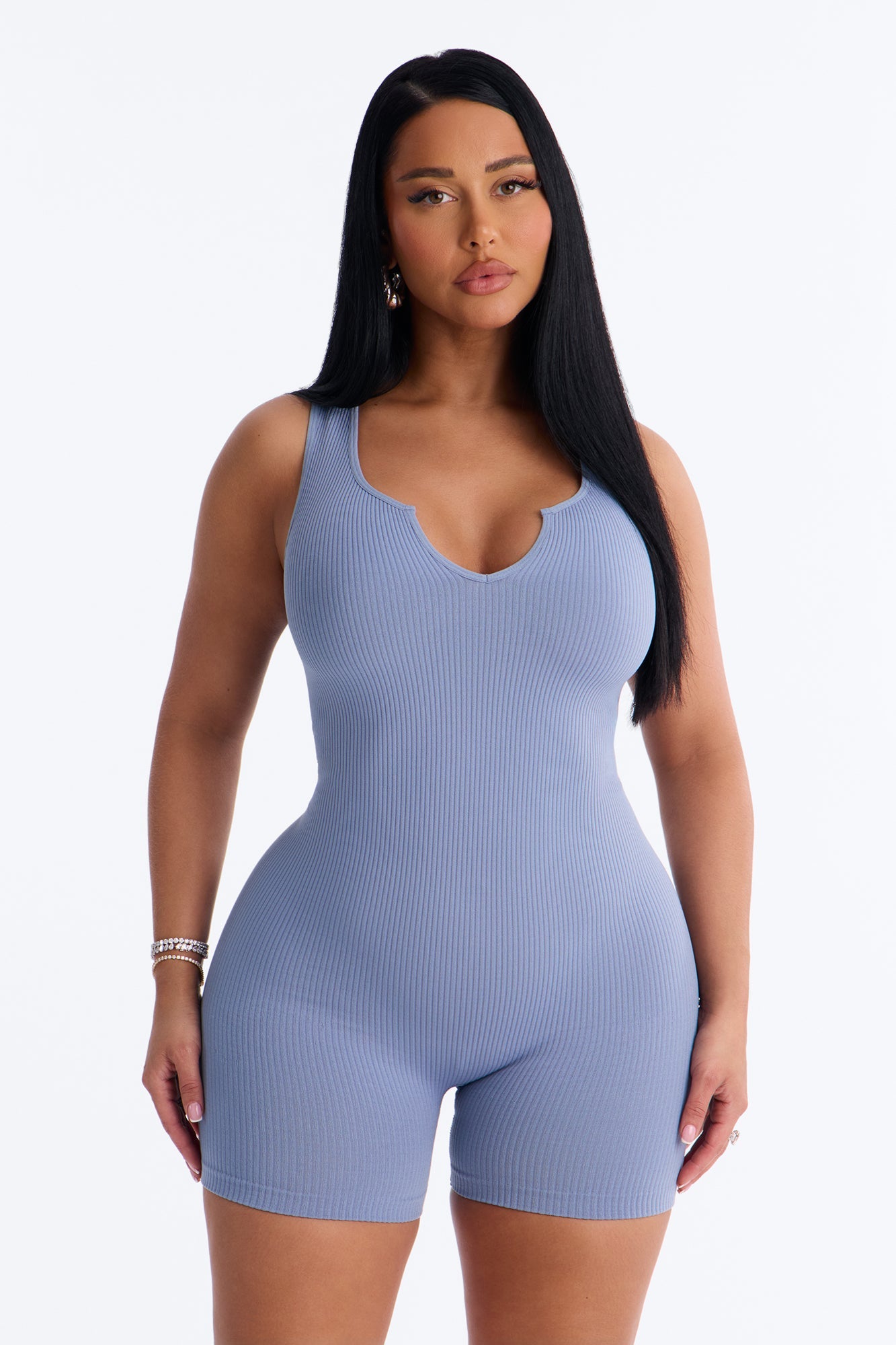 Weekend Errands Seamless Biker Short Romper - Blue