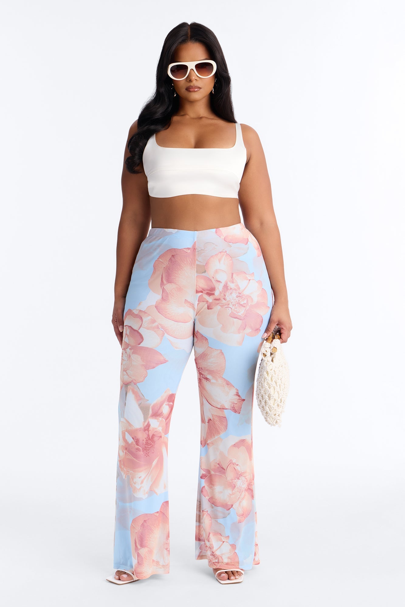 Jordana High Rise Double Lined Mesh Flare Pant - Blue/combo