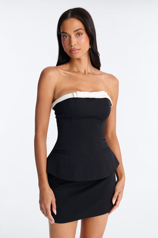Sheri Crepe Micro Mini Skirt Set - Black/White