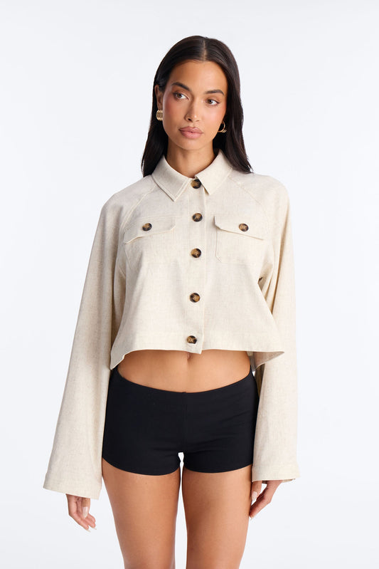 Leah Linen Cropped Jacket - Cream