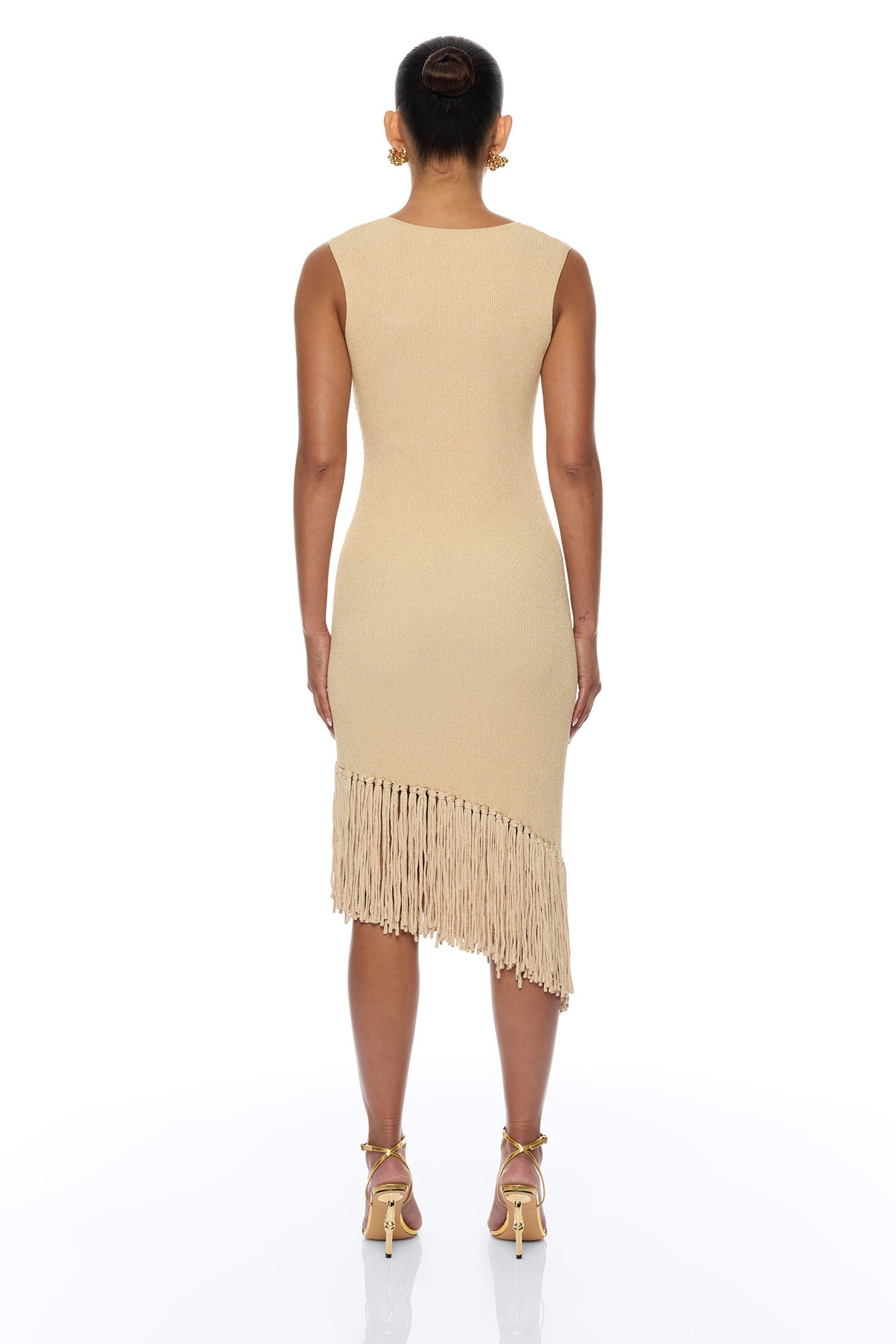 Mariah Fringe Metallic Knit Midi Dress - Gold