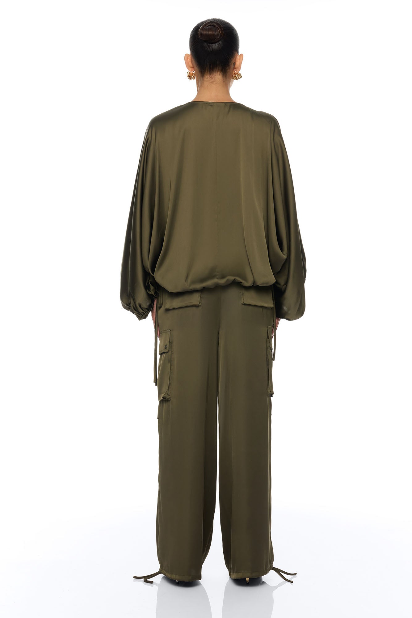 Priya Cargo Satin Pant Set - Olive