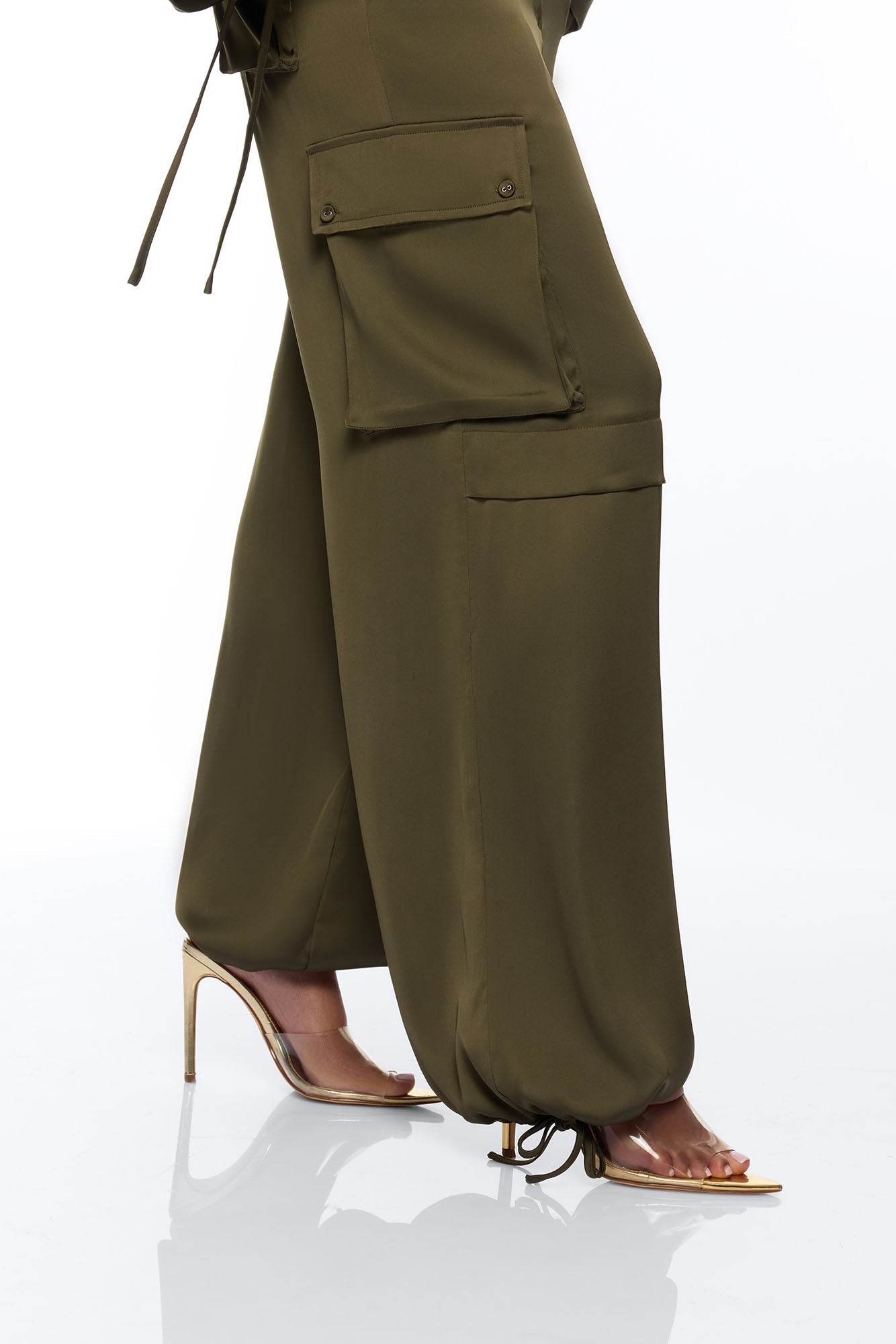 Priya Cargo Satin Pant Set - Olive