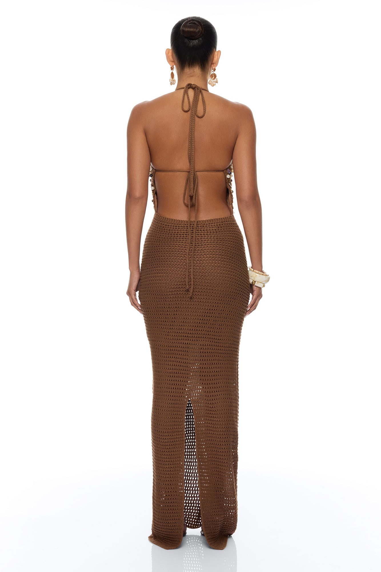 Seaside Sparkle Crochet Maxi Dress - Chocolate