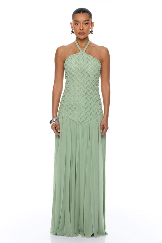 Effortlessly Her Woven Chiffon Maxi Dress - Sage