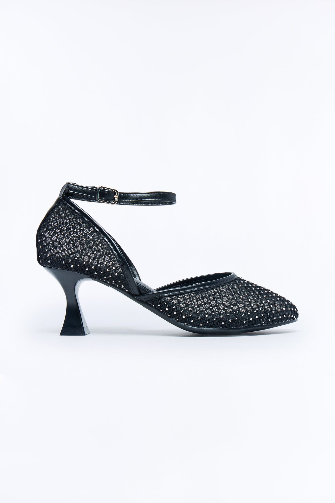 Barela Rhinestone Mesh Kitten Heel Pumps - Black