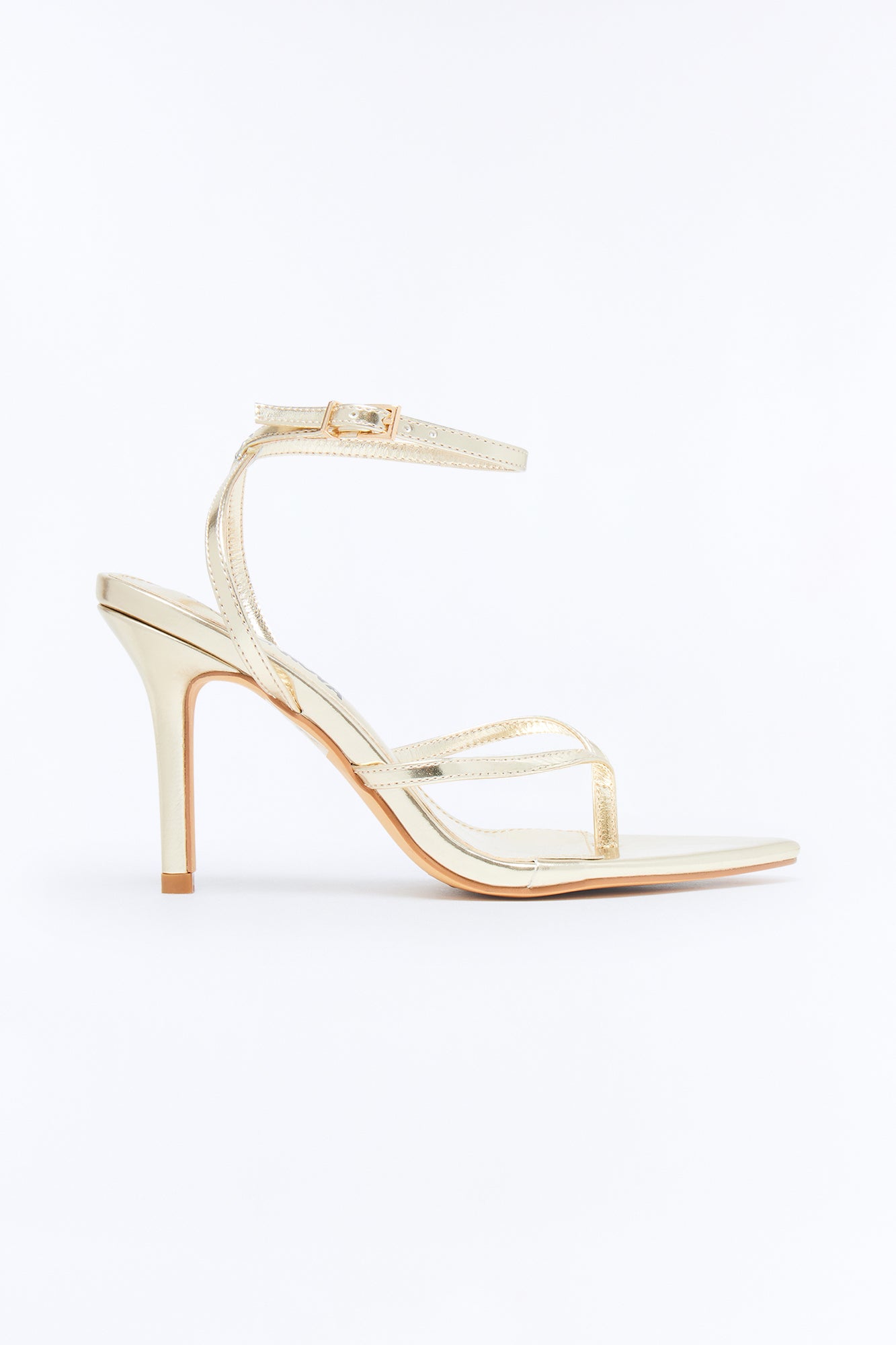 Strappy Ankle Wrap Thong Heels - Gold