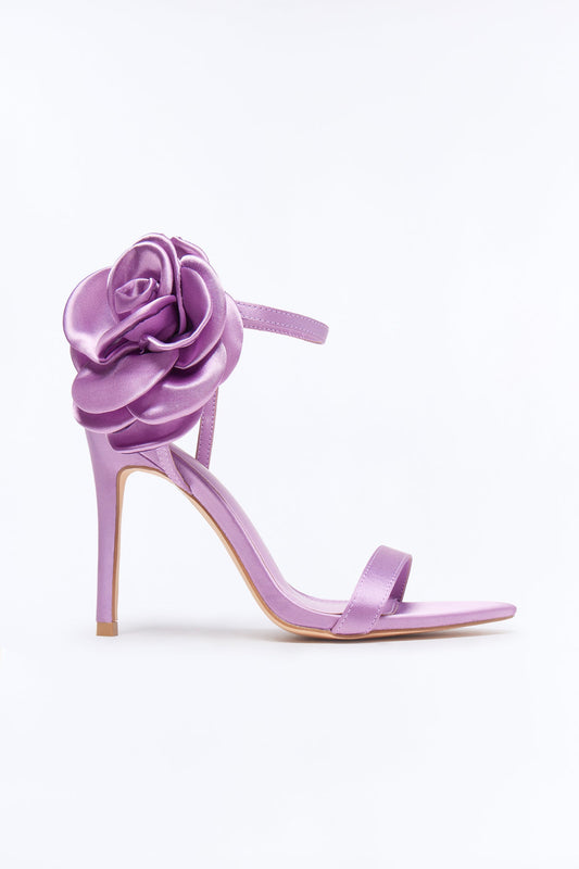 Kesia Satin Flower Stiletto Heels - Purple