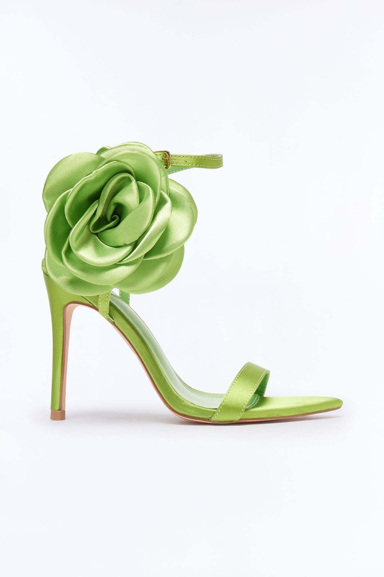 Kesia Satin Flower Stiletto Heels - Lime