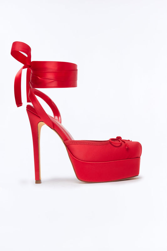 Lyrical Ballet Wrap Up Platform Pumps - Red