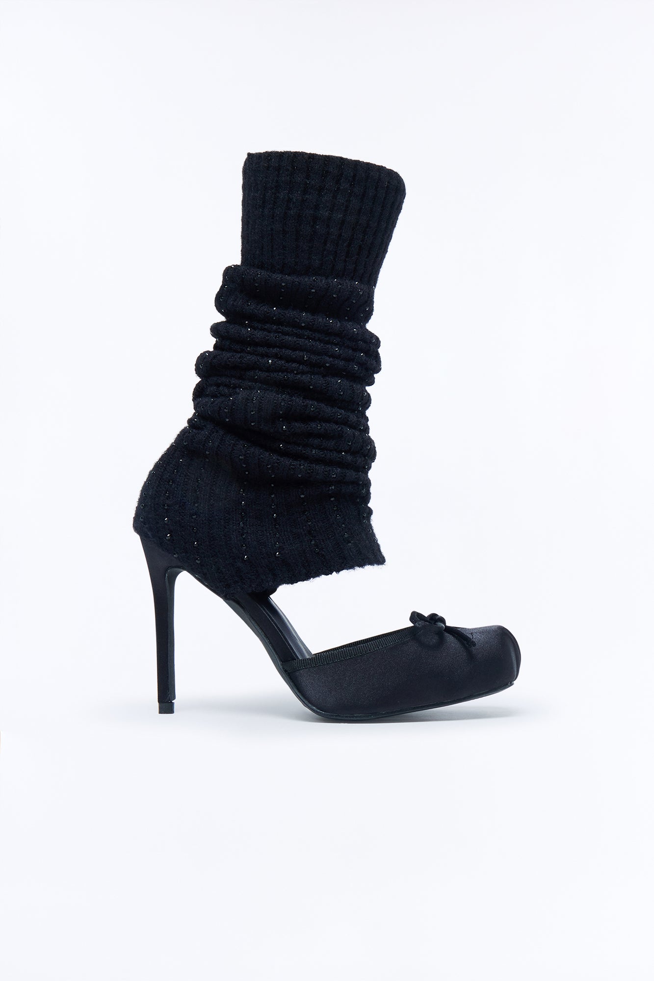 Honora Leg Warmer Satin Ballet Pumps - Black