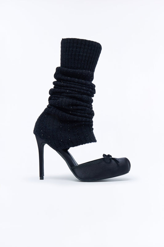 Honora Leg Warmer Satin Ballet Pumps - Black