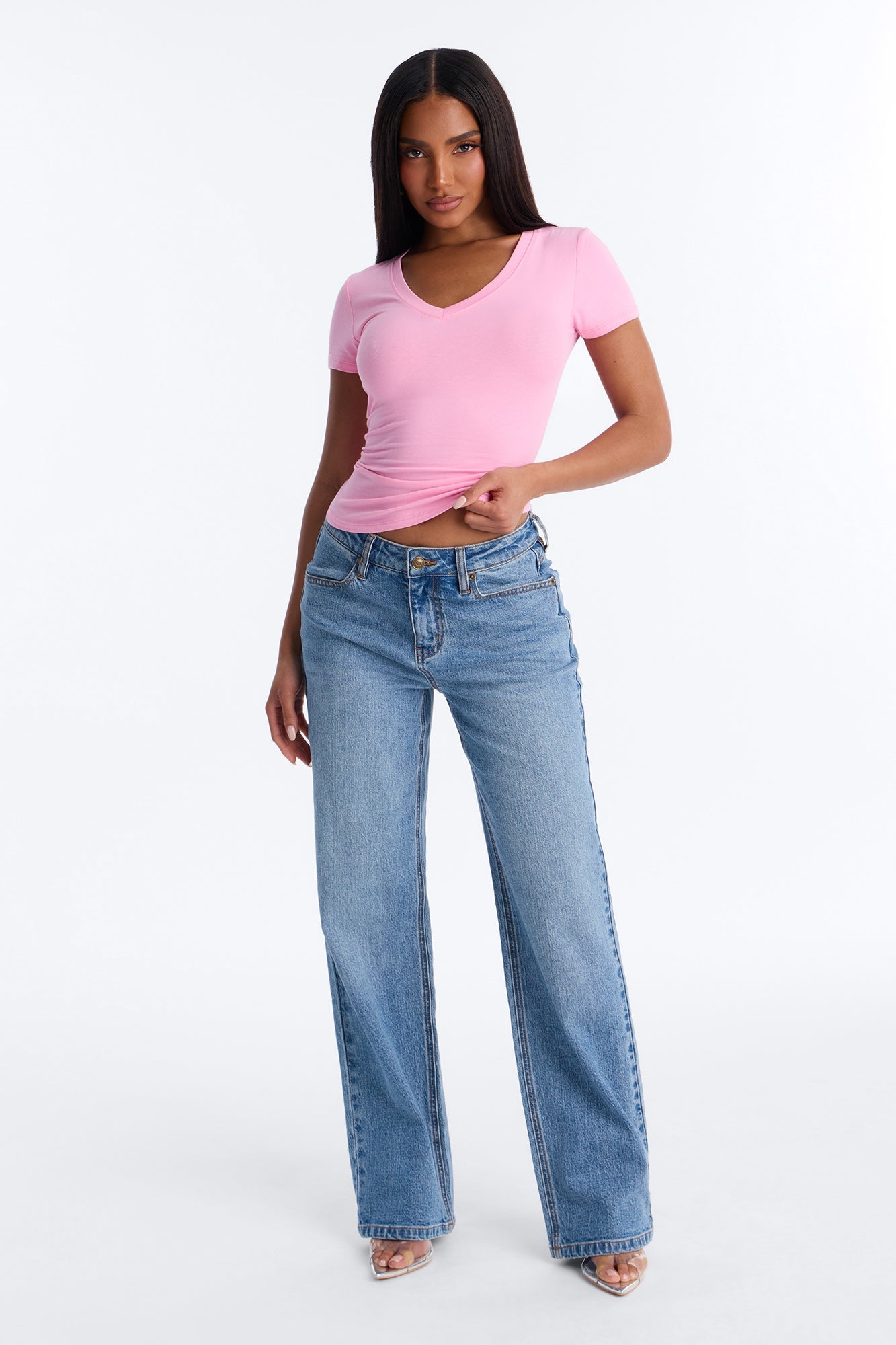 Darlene Basic V Neck Top - Pink
