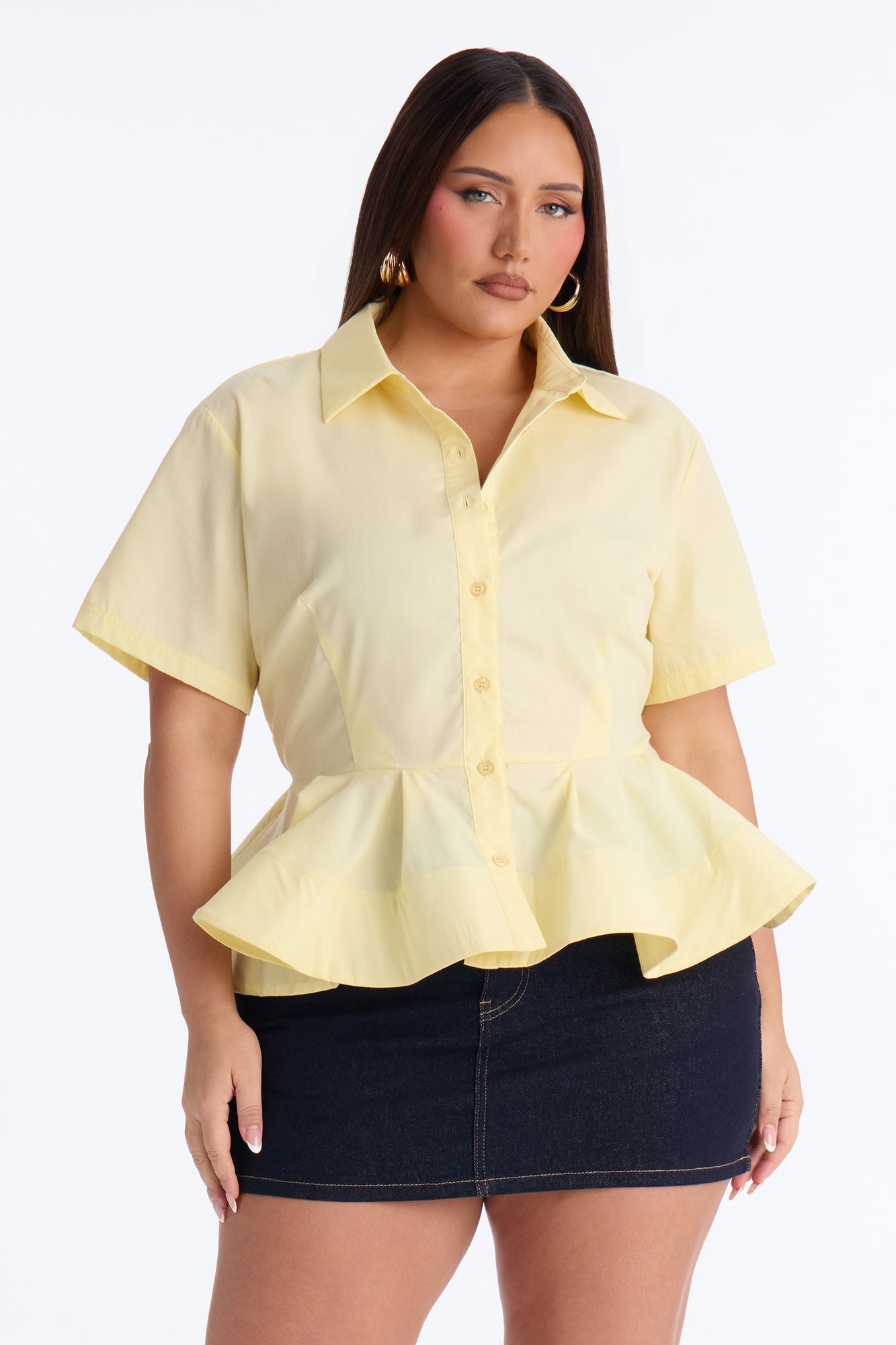 Classic Essentials Peplum Poplin Shirt - Yellow