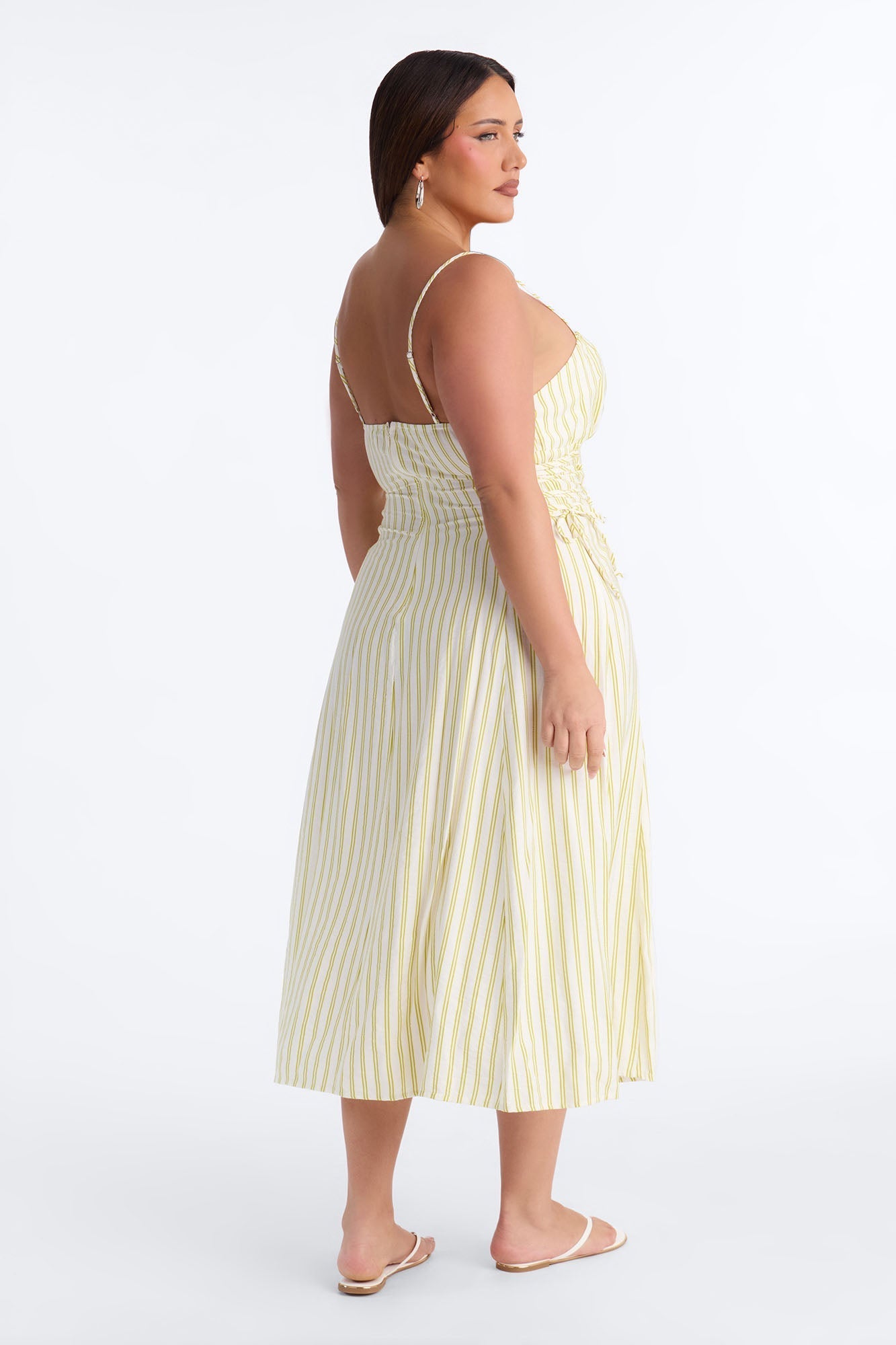 Claire Lace Up Pinstripe Midi Dress - Sage/combo Fashion Nova