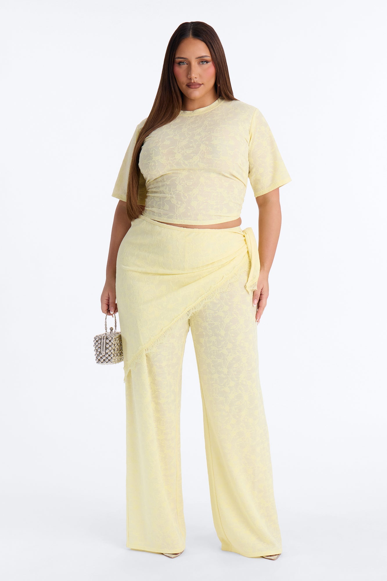 Solana Lace 3 Piece Pant Set - Yellow