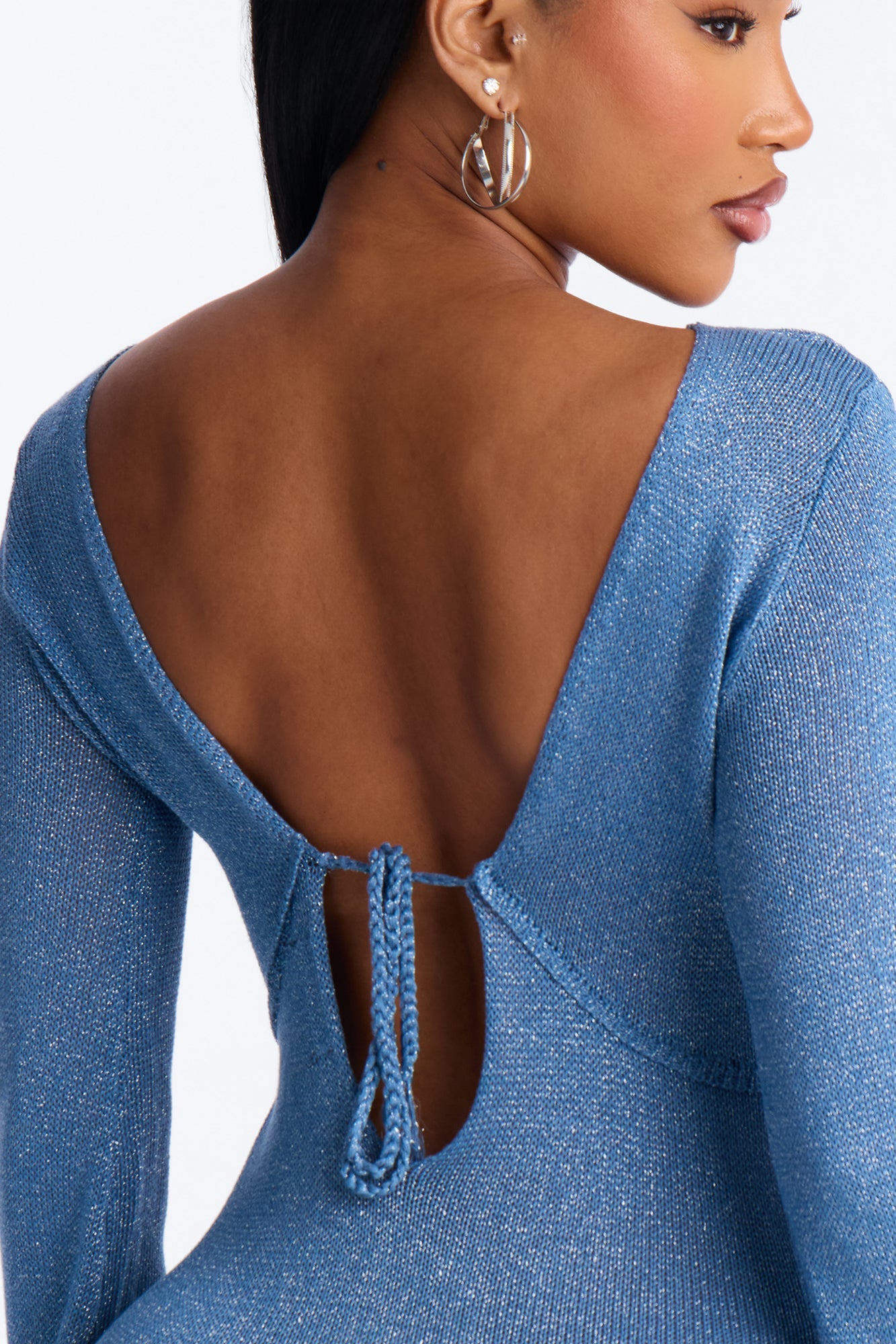 Eleni Cut Out Metallic Knit Mini Dress - Blue