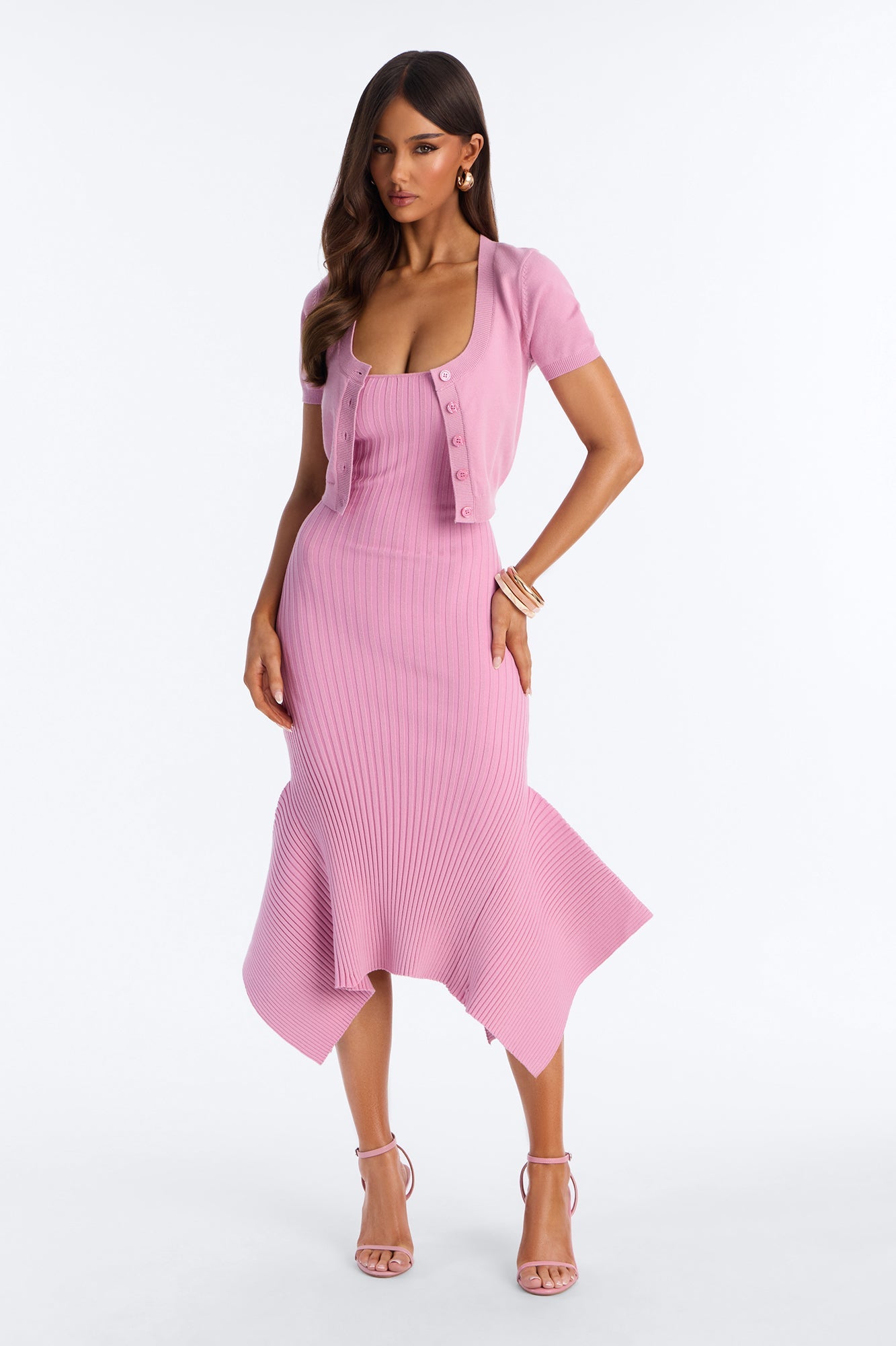 Rare Catch Ribbed Midi Dress Set - Mauve