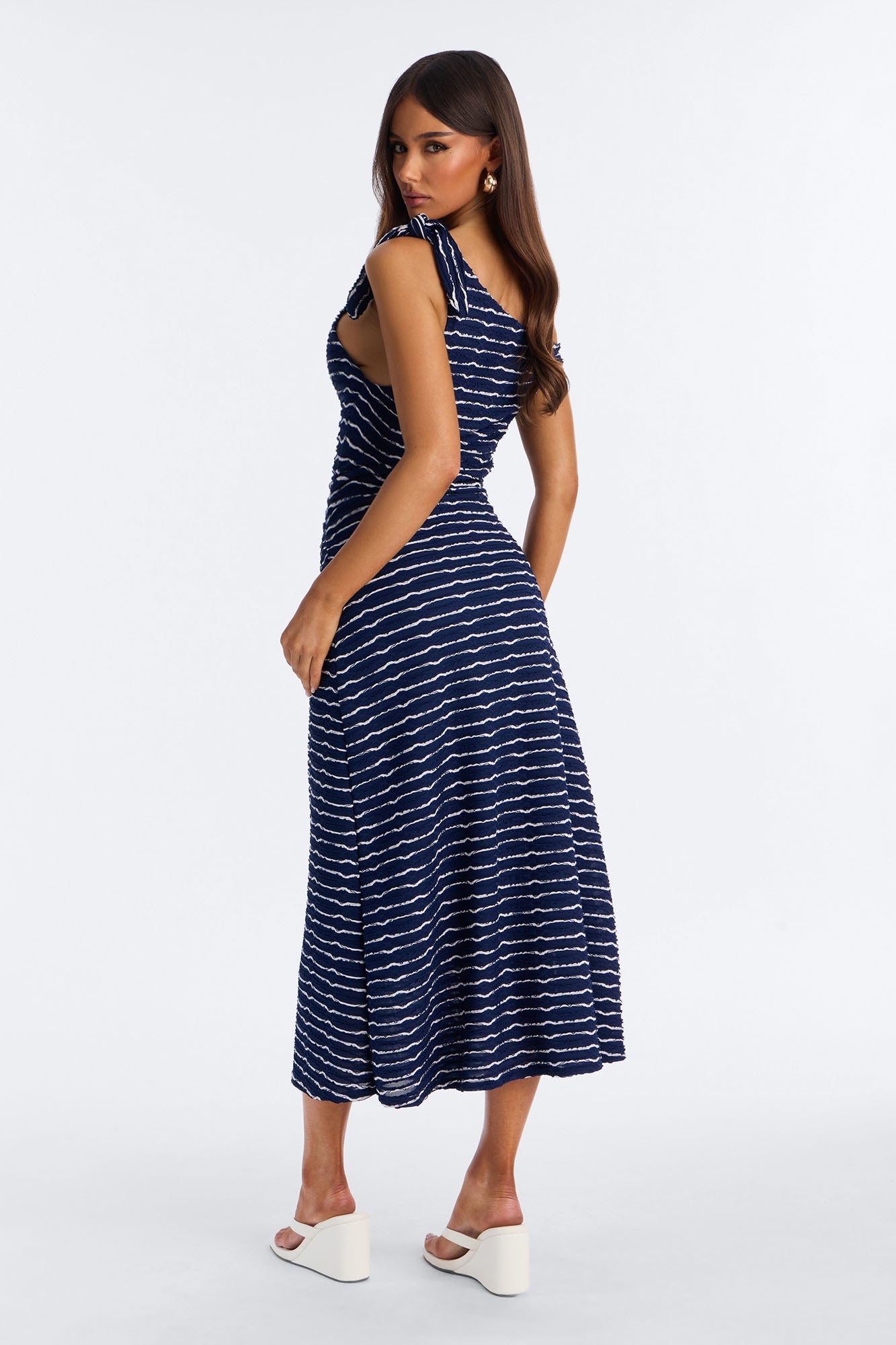 Crystal Striped Textured Midi Dress - Navy/combo