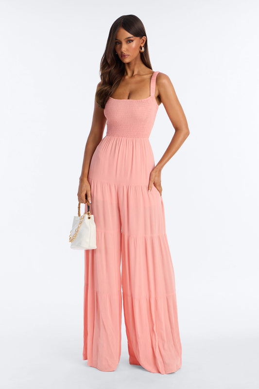 Risa Tiered Wide Leg Jumpsuit - Coral