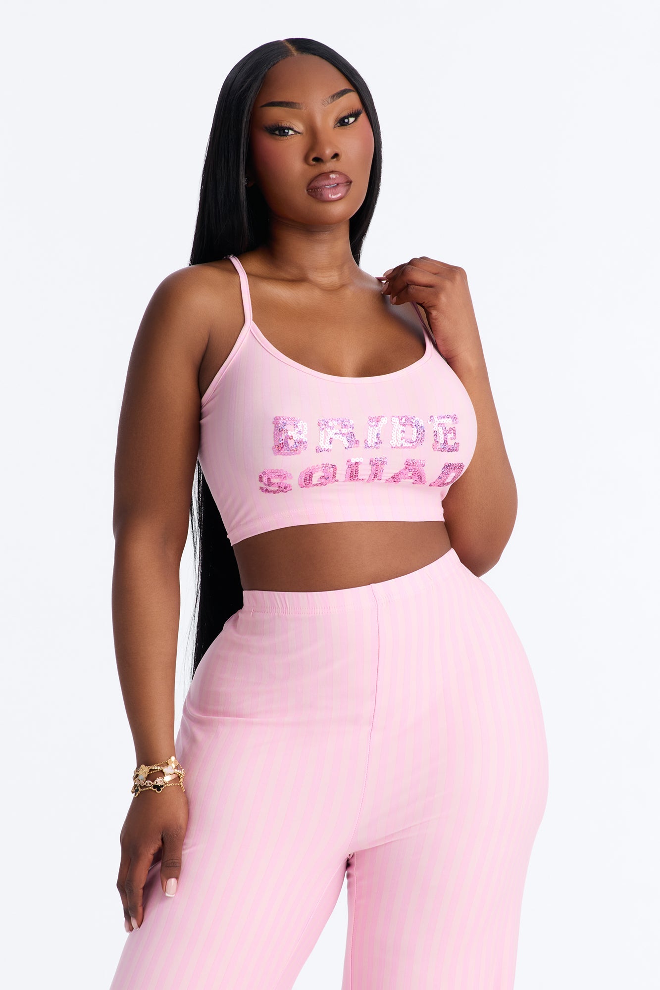 Sequin Bride Squad Cami PJ Pant Set - Pink