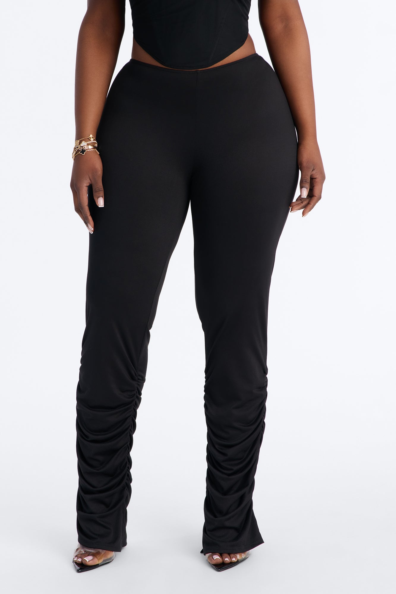 Dovie Low Rise Ruched Stacked Legging - Black Fashion Nova