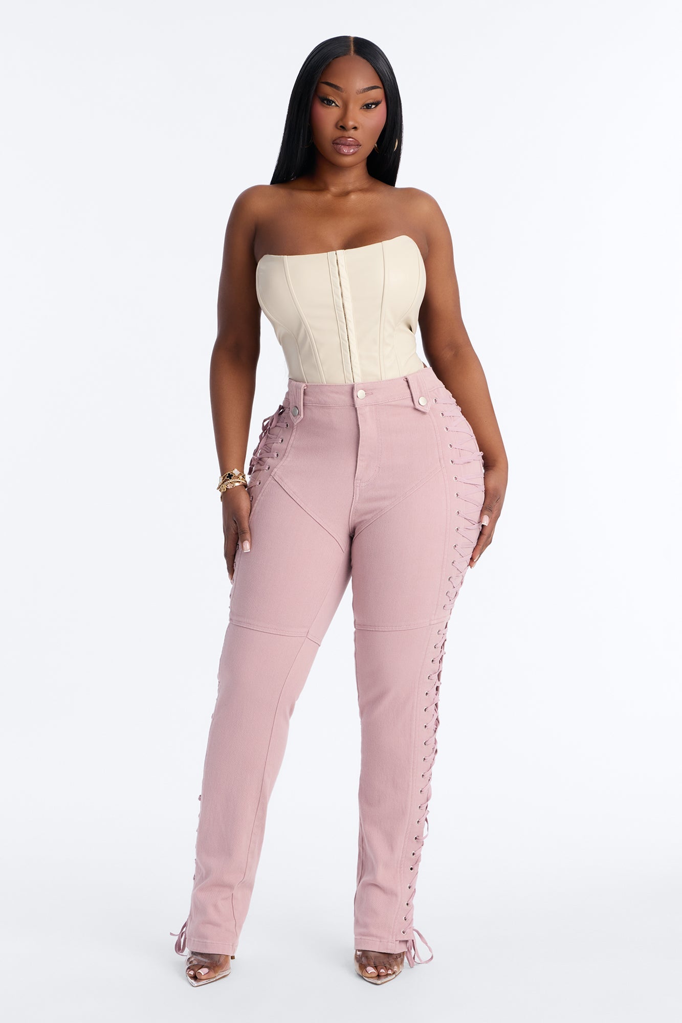After Hours Lace Up Flare Pant - Blush
