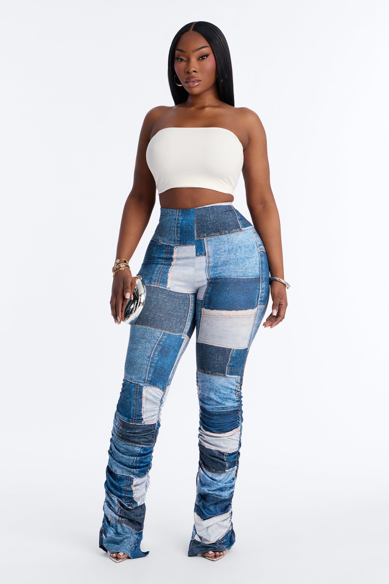 Denim Print Stacked Skinny Pant - Blue/combo Fashion Nova