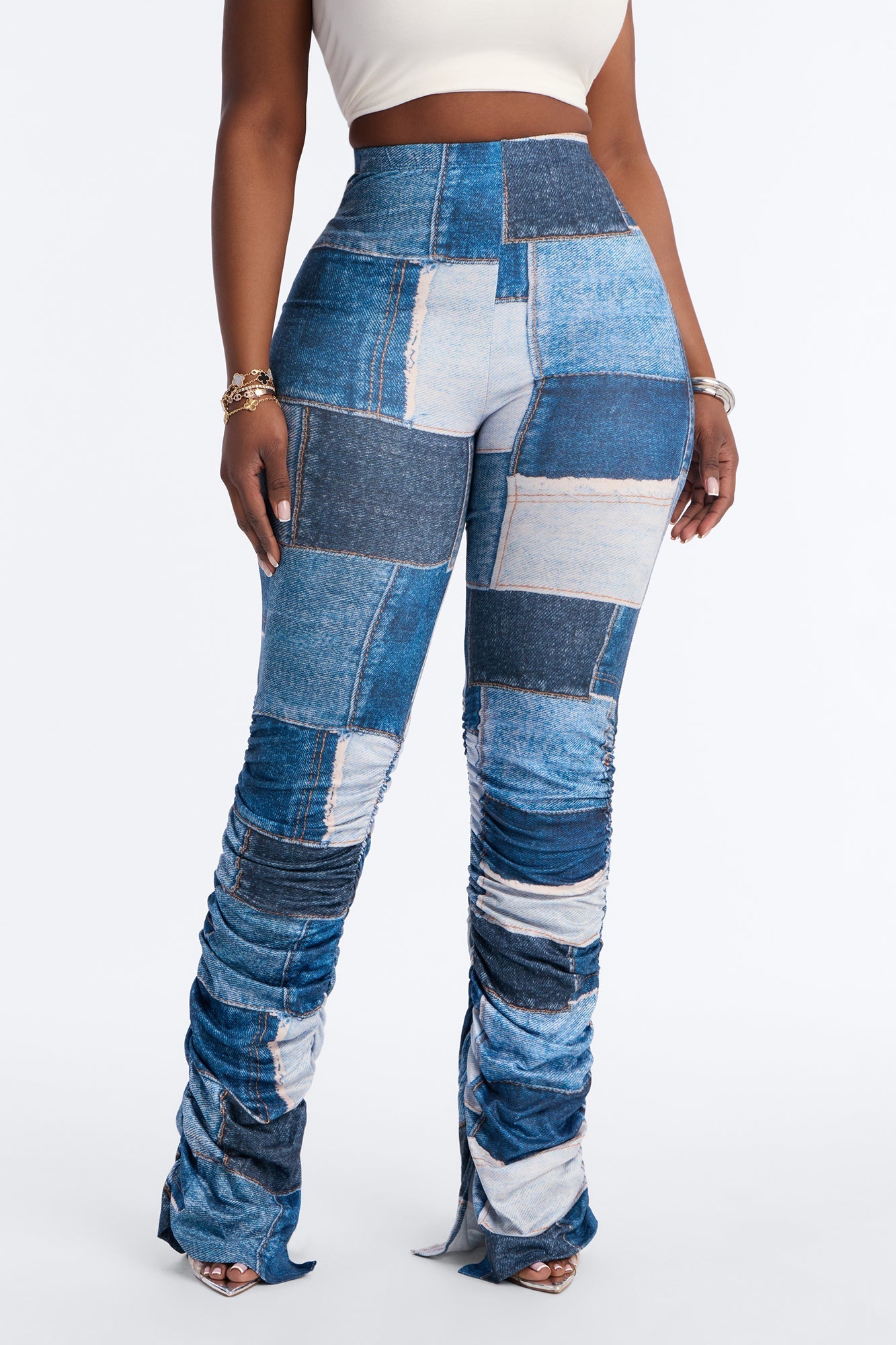 Denim Print Stacked Skinny Pant - Blue/combo Fashion Nova