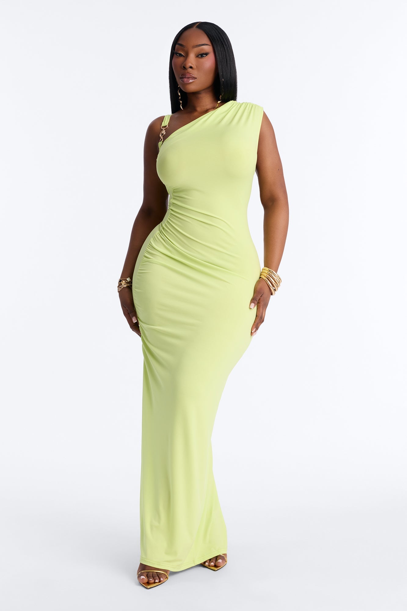 Analise Asymmetrical Maxi Dress - Chartreuse