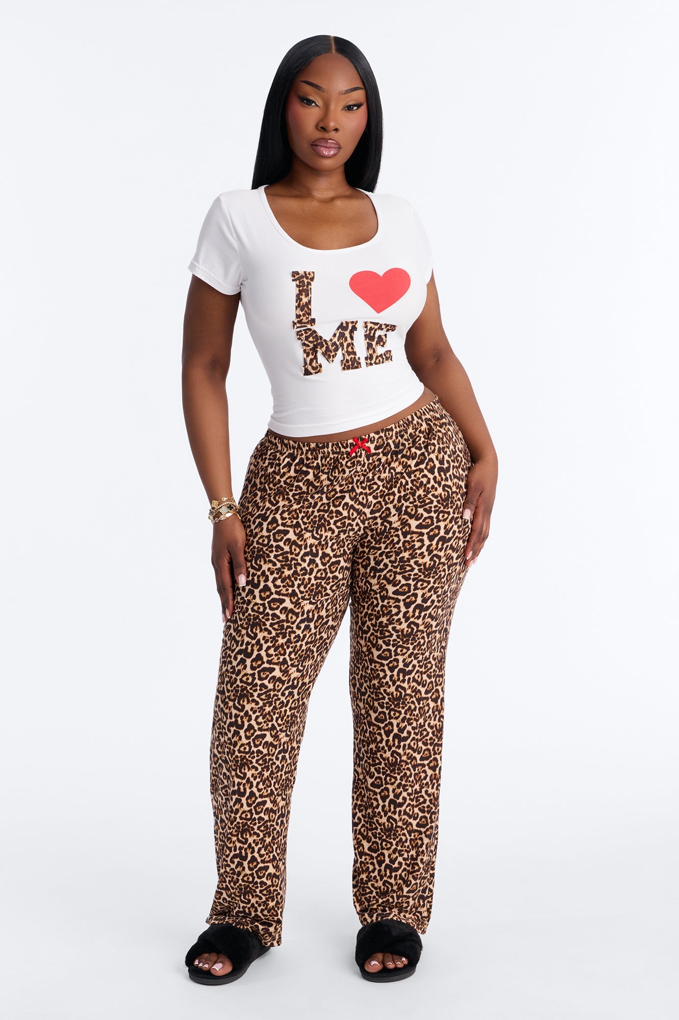 I Love Me PJ Pant Set - Leopard