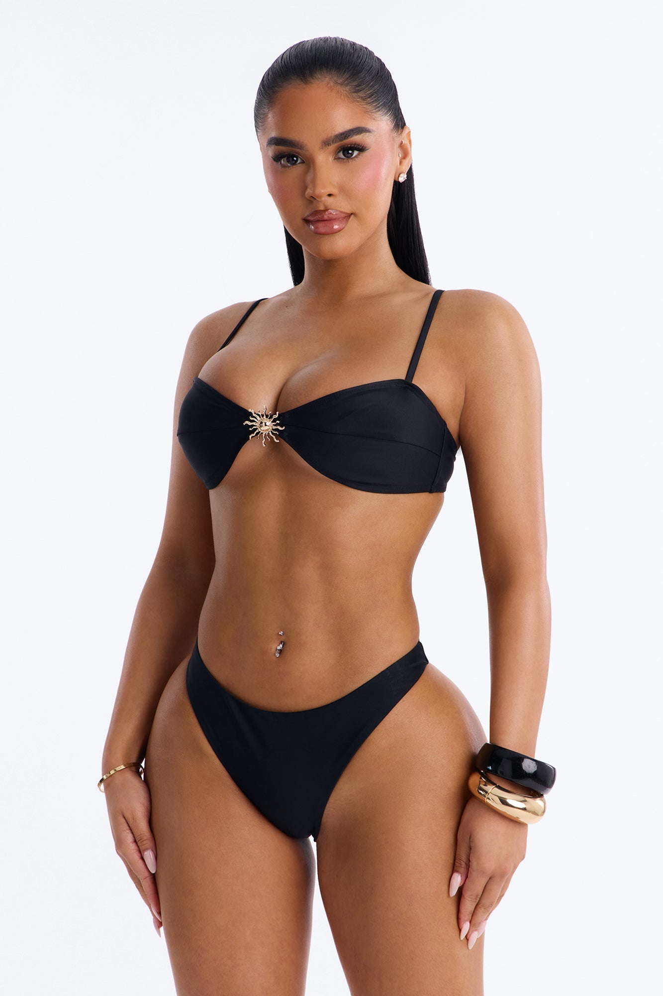 Solana 2 Piece Sequin Bandeau Bikini & Cover Up Skirt Sunsuit - Black/Gold