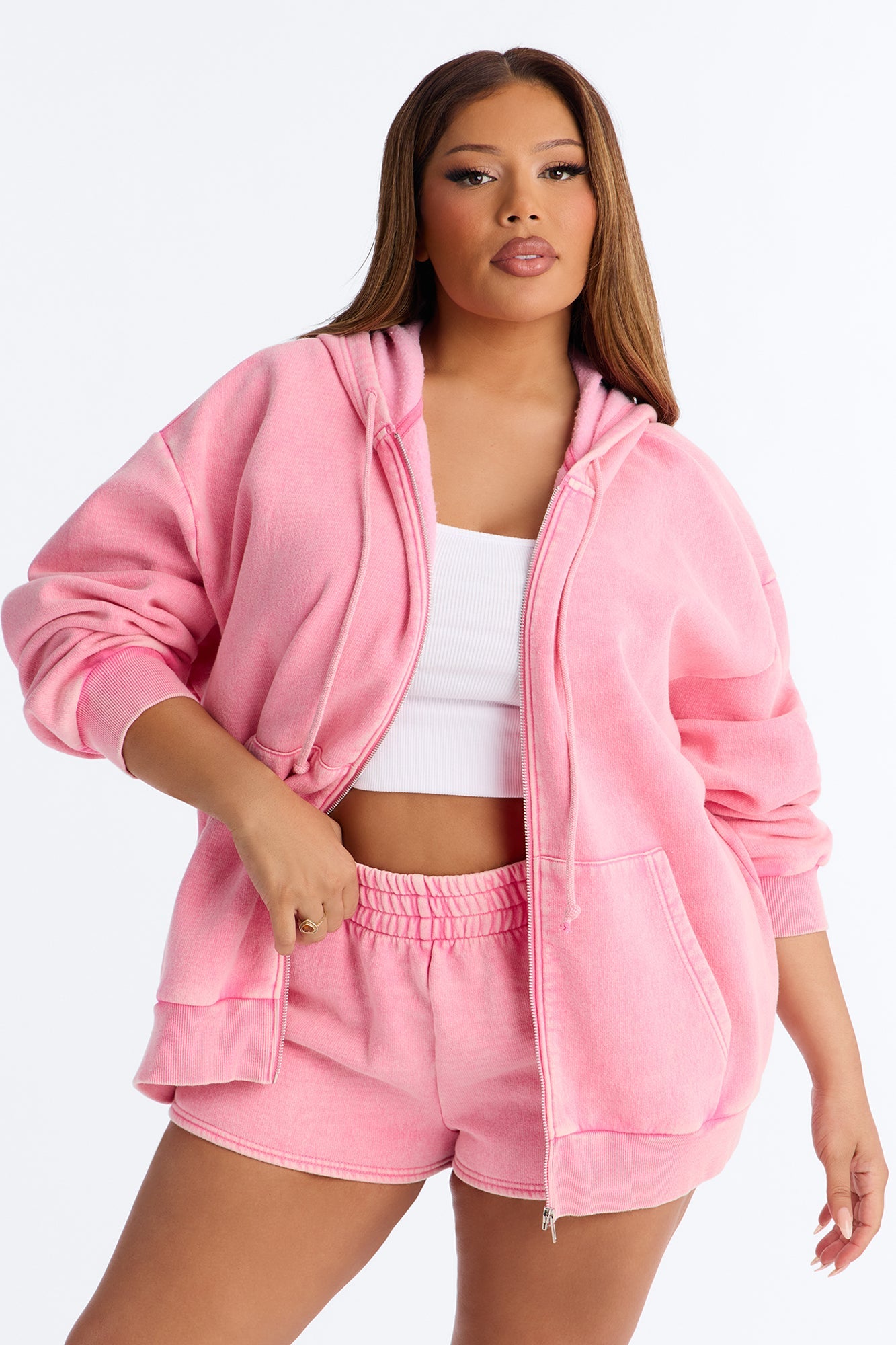 On The Run Washed Fleece Short Set - Pink