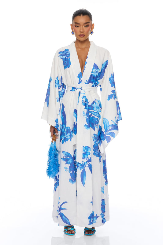 In The Cabana Kimono Maxi Dress - Blue/combo