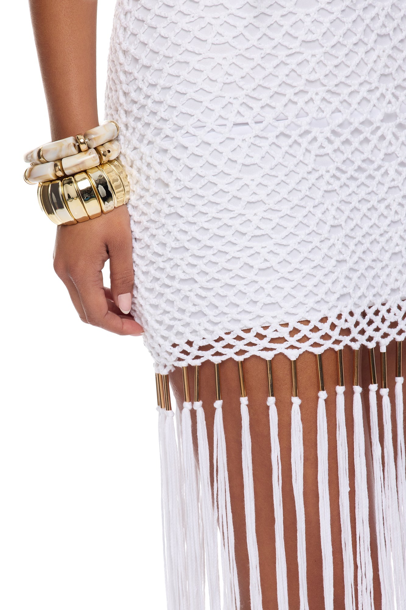 Coconut Clouds Crochet Fringe Maxi Dress - White