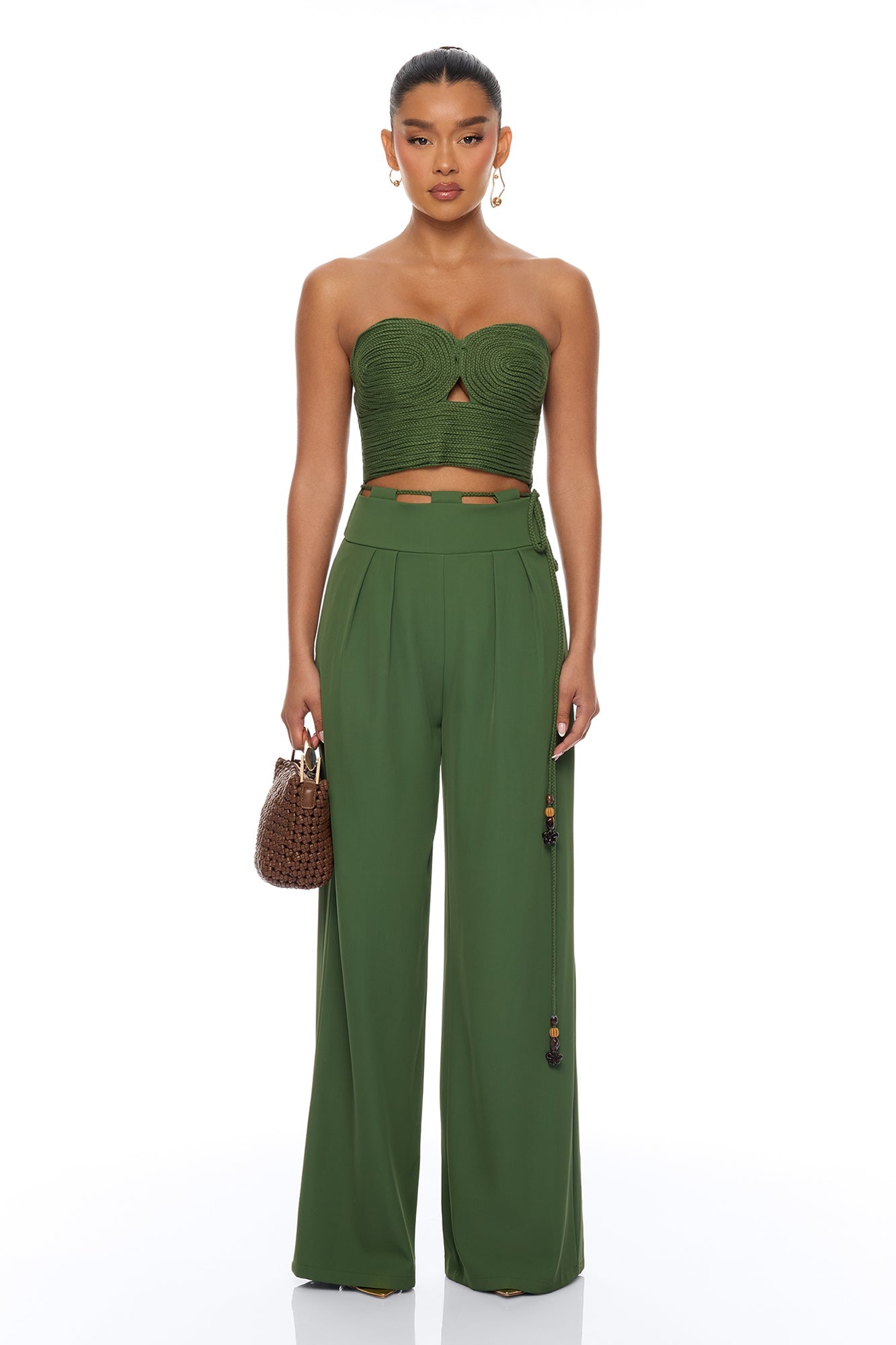 Cancun Nights Braided Strapless Jumpsuit - Olive