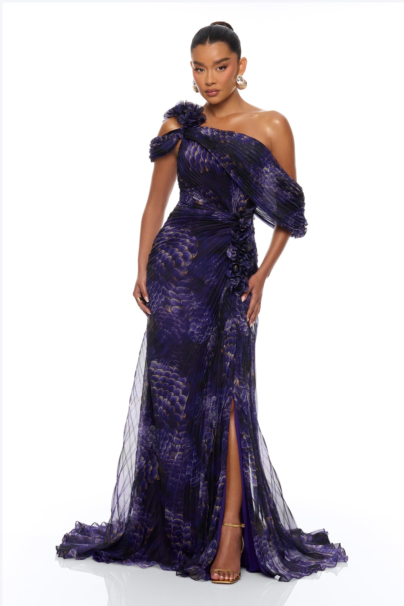 Odette Pleated Chiffon Gown - Purple/combo