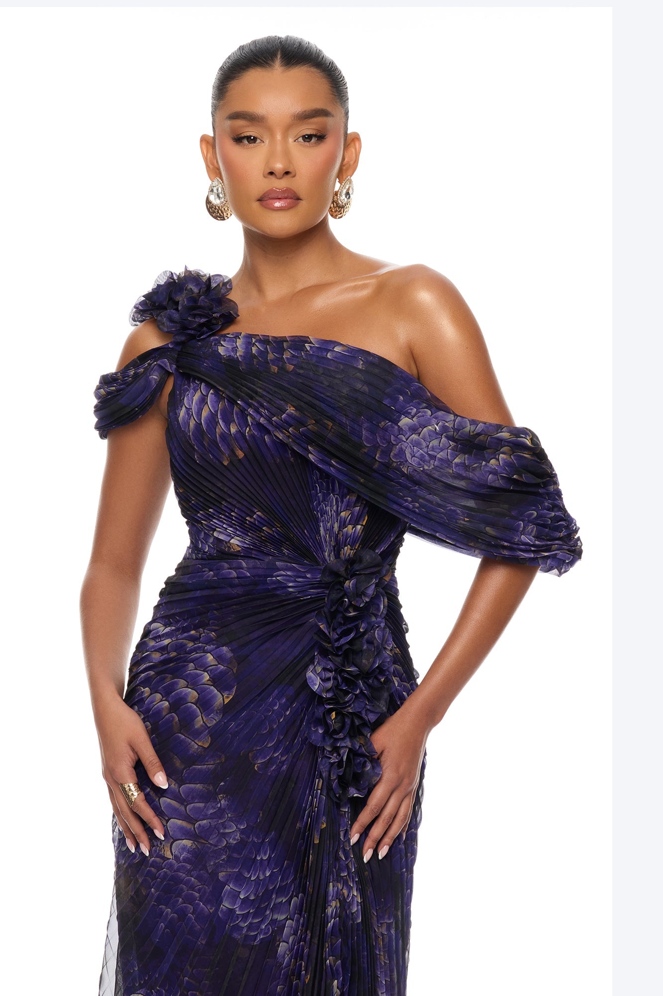 Odette Pleated Chiffon Gown - Purple/combo