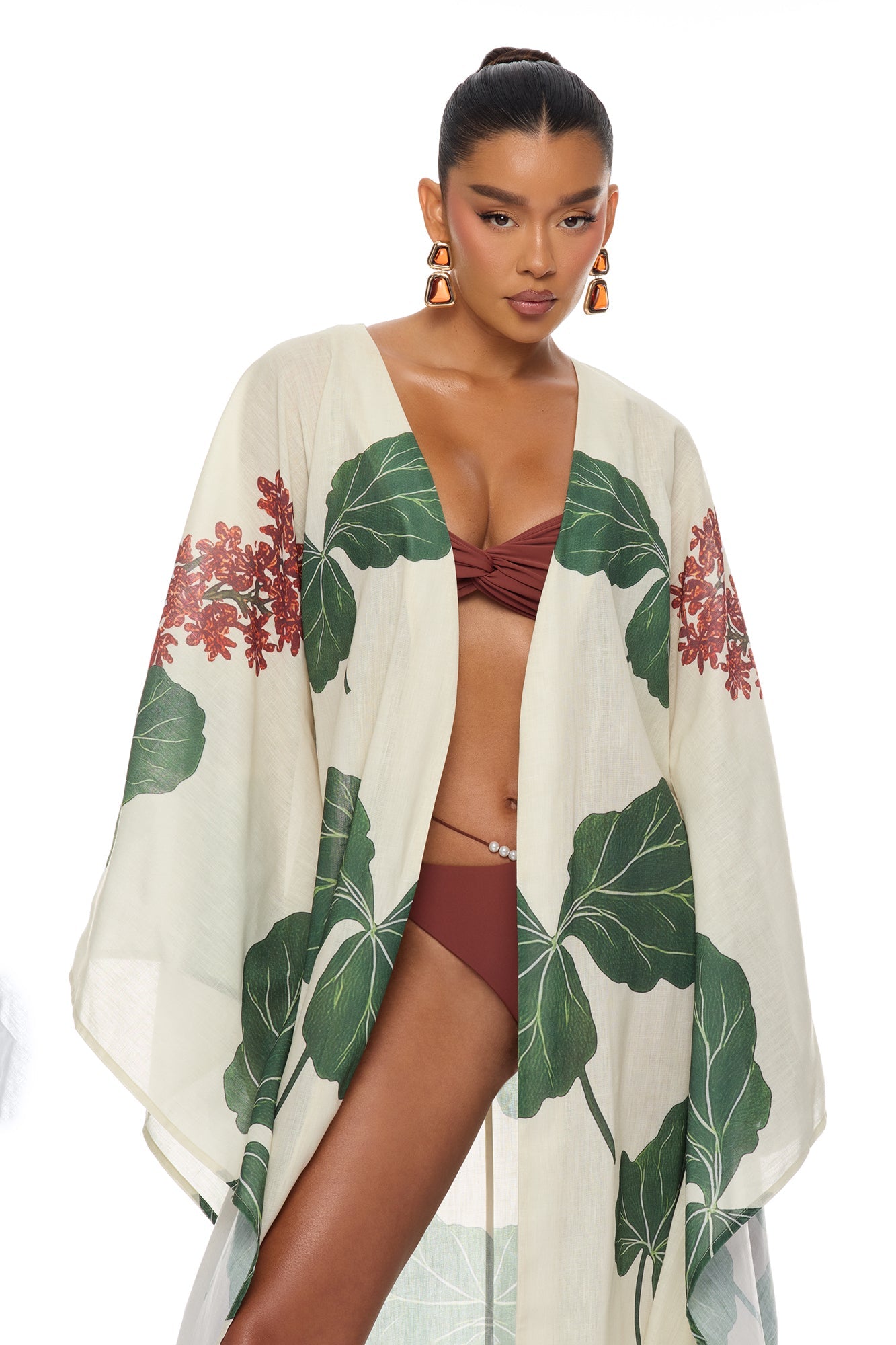 Tropic Getaway Linen Kimono - Ivory/combo